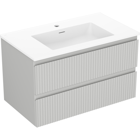 Mexen Rivel Badezimmerschrank 80 cm mit Waschbecken Otis, 2 Schubladen, gerillt, grau matt/weiß matt