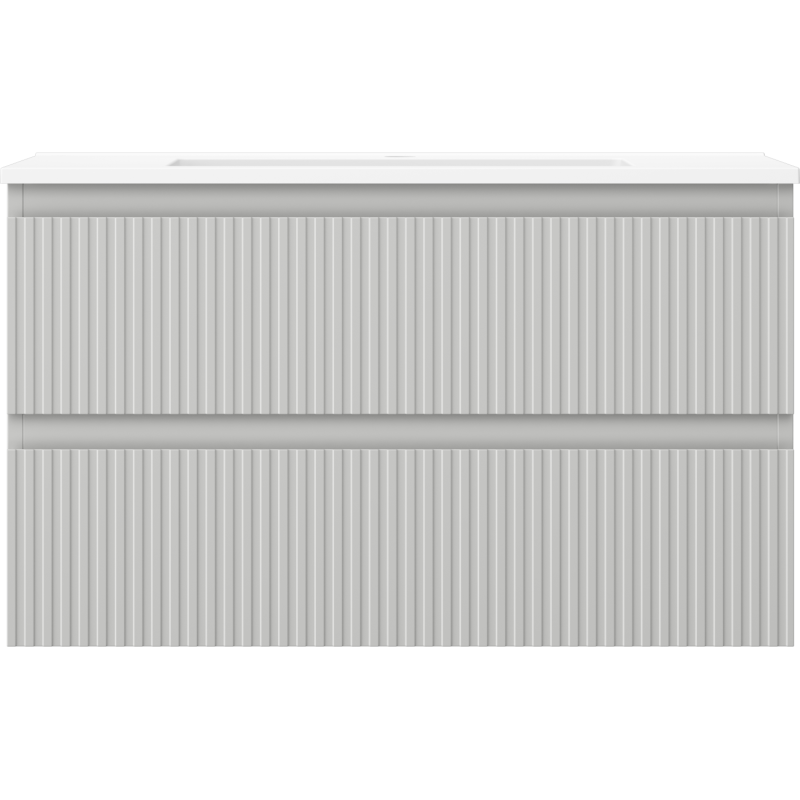 Mexen Rivel Badezimmerschrank 80 cm mit Waschbecken Otis, 2 Schubladen, gerillt, grau matt/weiß matt
