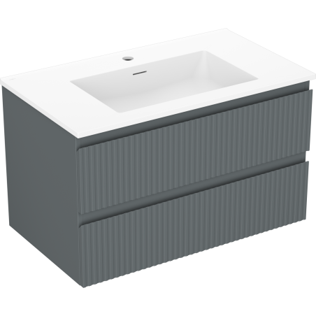 Mexen Rivel Badezimmerschrank 80 cm mit Waschbecken Otis, 2 Schubladen, gerillt, Graphit matt/Weiß matt -
