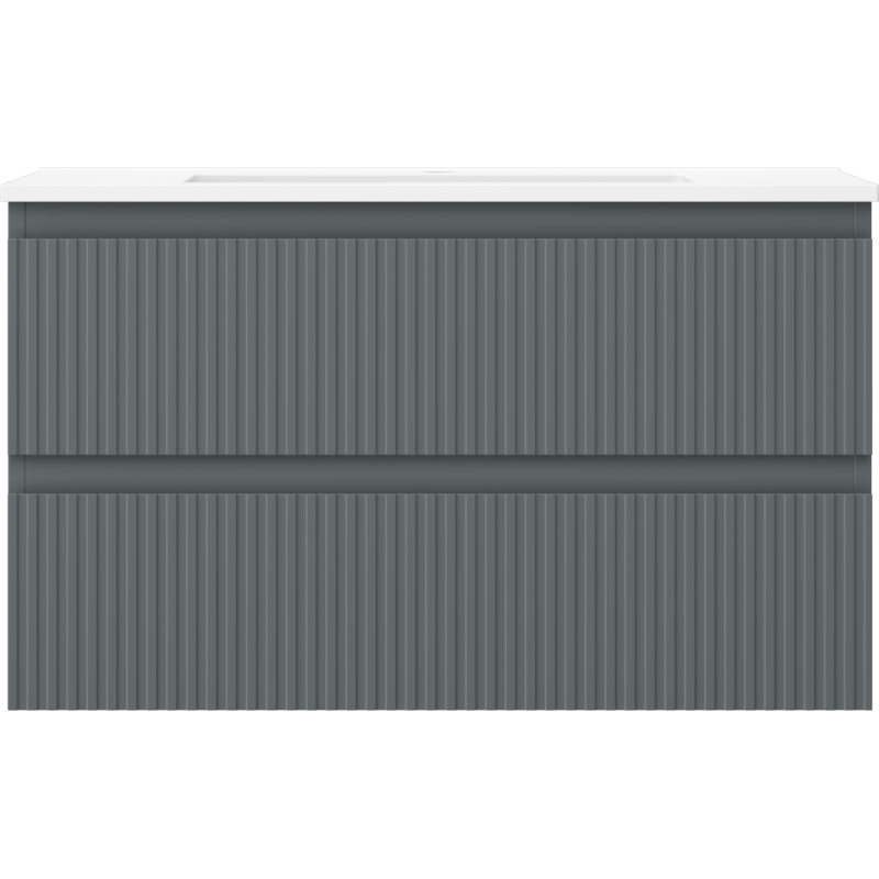 Mexen Rivel Badezimmerschrank 80 cm mit Waschbecken Otis, 2 Schubladen, gerillt, Graphit matt/Weiß matt -