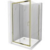 Mexen Apia Duschkabine Schiebetür 90 x 90 cm, transparent, gold + Duschwanne Flat, weiß- 840-090-090-50-00-4010G
