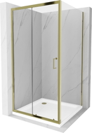 Mexen Apia Duschkabine Schiebetür 90 x 90 cm, transparent, gold + Duschwanne Flat, weiß- 840-090-090-50-00-4010G