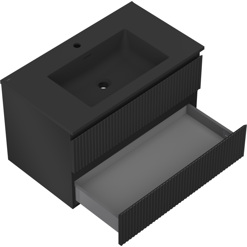 Mexen Rivel Badezimmerschrank 80 cm mit Waschbecken Otis, 2 Schubladen, geriffelt, schwarz matt - 91A20-08047-2-BFF71-W18M71