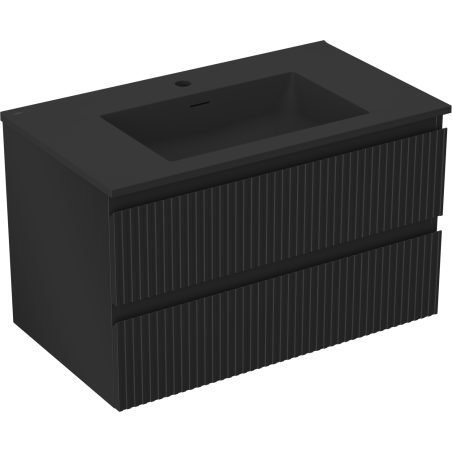 Mexen Rivel Badezimmerschrank 80 cm mit Waschbecken Otis, 2 Schubladen, geriffelt, schwarz matt - 91A20-08047-2-BFF71-W18M71