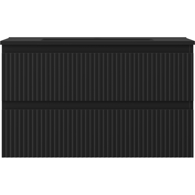 Mexen Rivel Badezimmerschrank 80 cm mit Waschbecken Otis, 2 Schubladen, geriffelt, schwarz matt - 91A20-08047-2-BFF71-W18M71