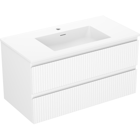 Mexen Rivel Badezimmerunterschrank 90 cm mit Waschbecken Otis, 2 Schubladen, geriffelt, weiß matt - 91A20-09047-2-BFF01-W18M01