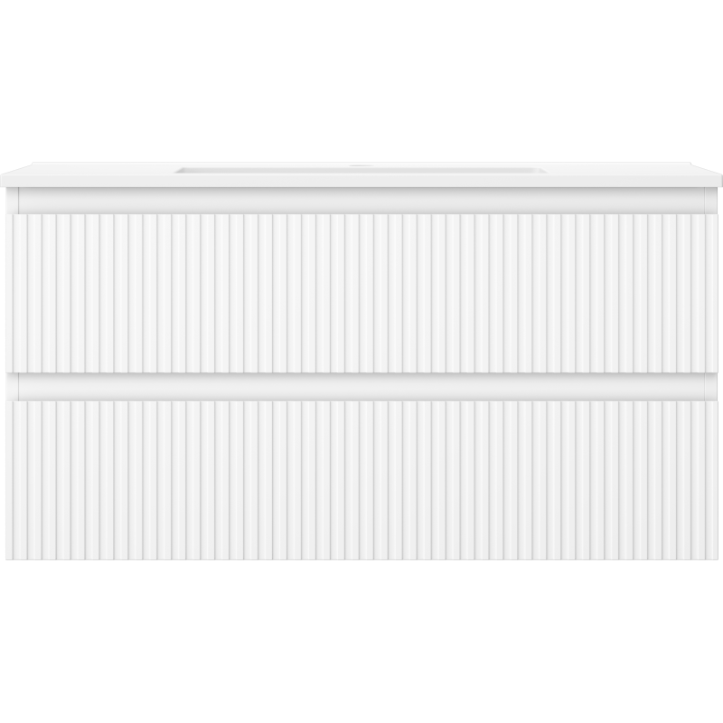 Mexen Rivel Badezimmerunterschrank 90 cm mit Waschbecken Otis, 2 Schubladen, geriffelt, weiß matt - 91A20-09047-2-BFF01-W18M01