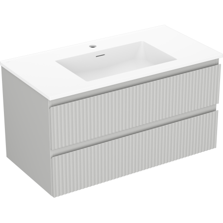 Mexen Rivel Badezimmerschrank 90 cm mit Waschbecken Otis, 2 Schubladen, gerillt, grau matt/weiß matt