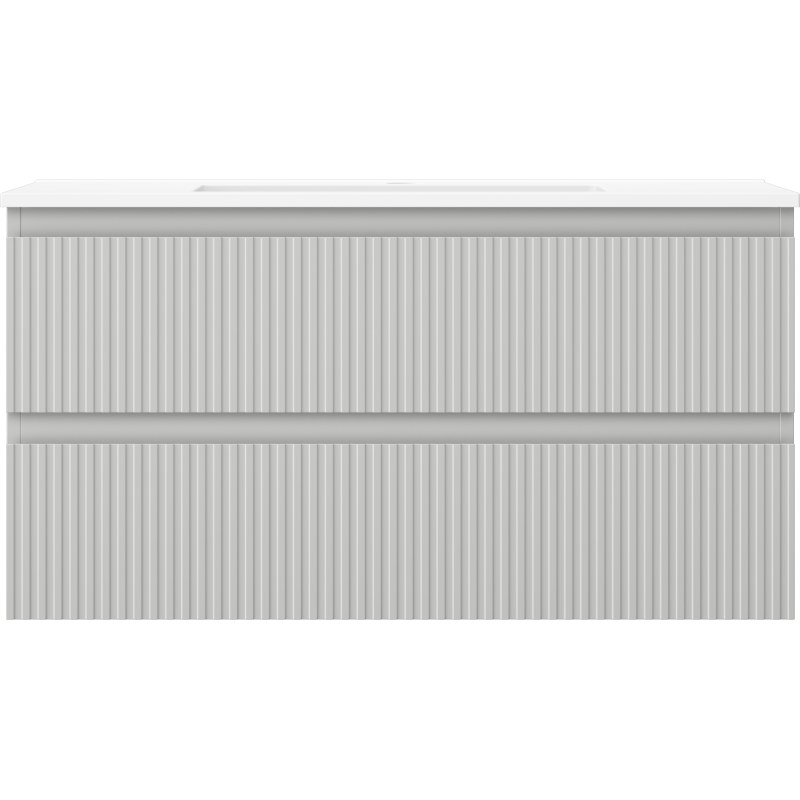 Mexen Rivel Badezimmerschrank 90 cm mit Waschbecken Otis, 2 Schubladen, gerillt, grau matt/weiß matt