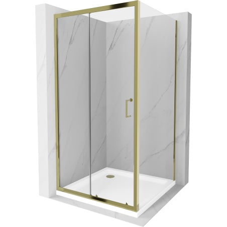 Mexen Apia Duschkabine, Schiebetür, 100 x 100 cm, transparent, gold + Duschwanne Flat, weiß- 840-100-100-50-00-4010G