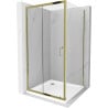 Mexen Apia Duschkabine, Schiebetür, 100 x 100 cm, transparent, gold + Duschwanne Flat, weiß- 840-100-100-50-00-4010G
