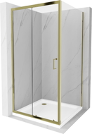 Mexen Apia Schiebeduschkabine 100 x 100 cm, transparent, gold + Flat-Duschwanne, weiß - 840-100-100-50-00-4010G