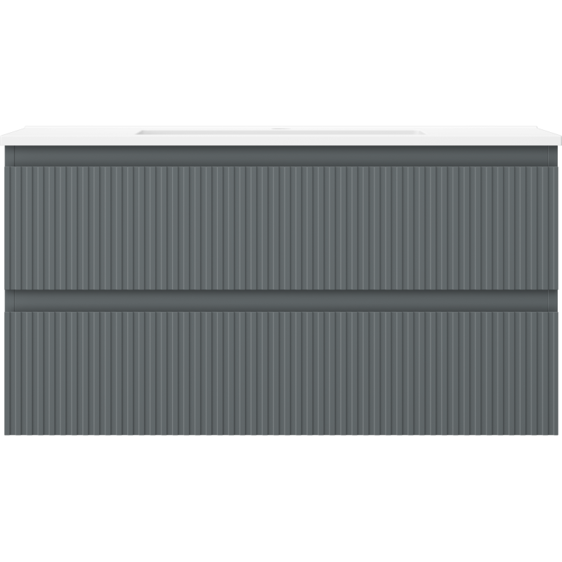 Mexen Rivel Badezimmerschrank 90 cm mit Waschbecken Otis, 2 Schubladen, geriffelt, grafit matt/weiß matt -