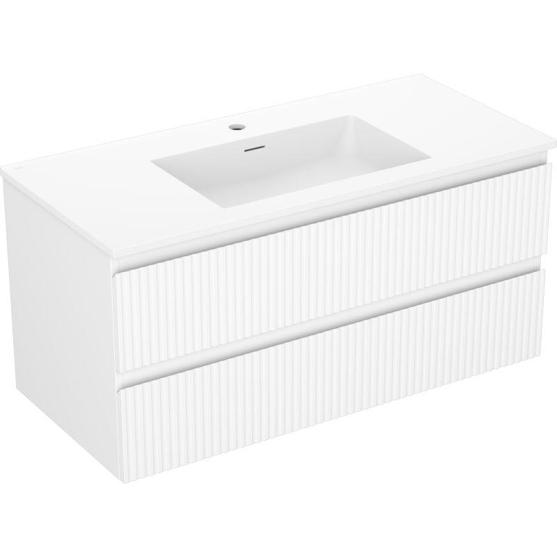 Mexen Rivel Badezimmerschrank 100 cm mit Waschbecken Otis, 2 Schubladen, geriffelt, weiß matt - 91A20-10047-2-BFF01-W18M01