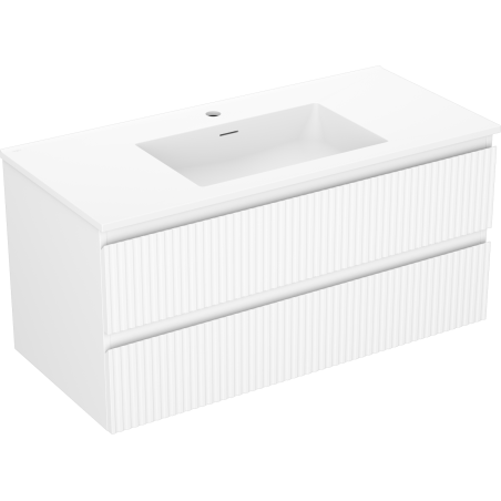 Mexen Rivel Badezimmerschrank 100 cm mit Waschbecken Otis, 2 Schubladen, geriffelt, weiß matt - 91A20-10047-2-BFF01-W18M01