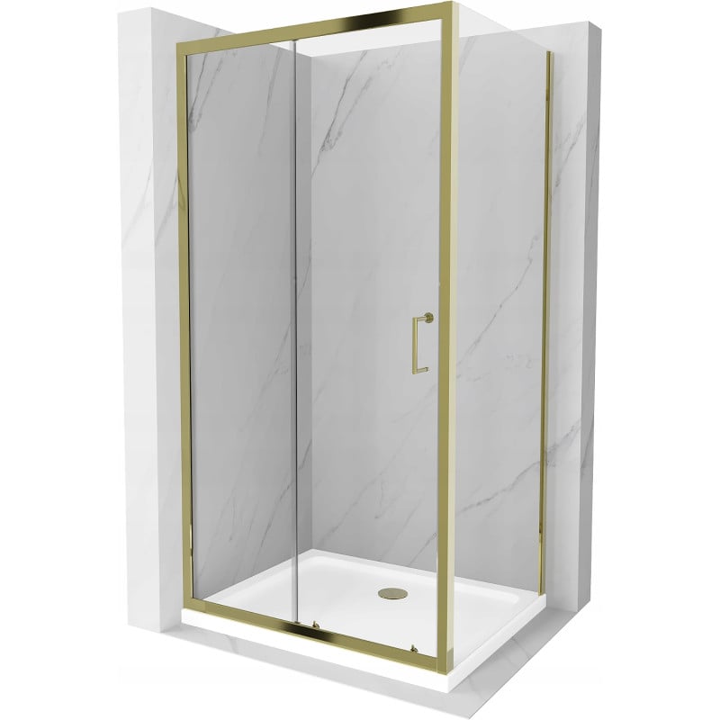 Mexen Apia Duschkabine schiebbar 120 x 80 cm, transparent, gold + Duschwanne Flat, weiß- 840-120-080-50-00-4010G