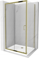 Mexen Apia Duschkabine schiebbar 120 x 90 cm, transparent, gold + Flache Duschwanne, weiß- 840-120-090-50-00-4010G