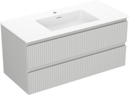 Mexen Rivel Badezimmerschrank 100 cm mit Waschbecken Otis, 2 Schubladen, gerillt, grau matt/weiß matt