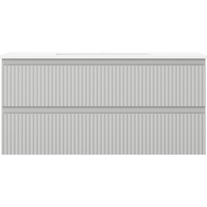 Mexen Rivel Badezimmerschrank 100 cm mit Waschbecken Otis, 2 Schubladen, gerillt, grau matt/weiß matt