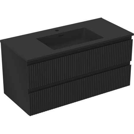 Mexen Rivel Badezimmerschrank 100 cm mit Waschbecken Otis, 2 Schubladen, geriffelt, schwarz matt - 91A20-10047-2-BFF71-W18M71
