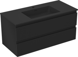 Mexen Rivel Badezimmerschrank 100 cm mit Waschbecken Otis, 2 Schubladen, geriffelt, schwarz matt - 91A20-10047-2-BFF71-W18M71