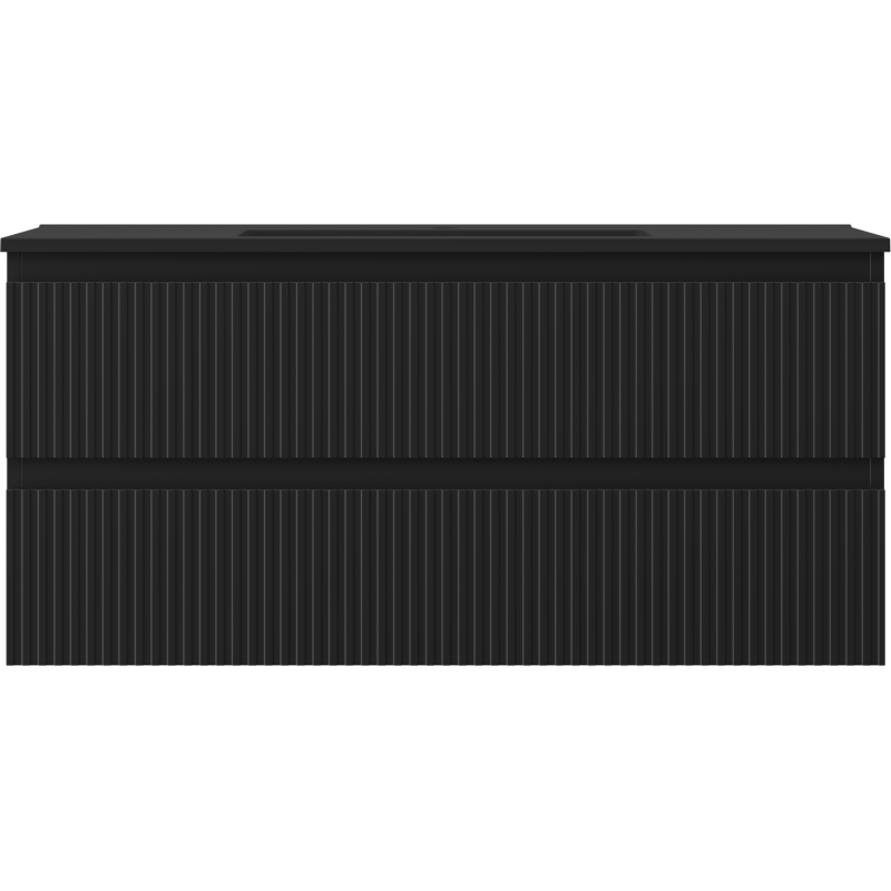 Mexen Rivel Badezimmerschrank 100 cm mit Waschbecken Otis, 2 Schubladen, geriffelt, schwarz matt - 91A20-10047-2-BFF71-W18M71