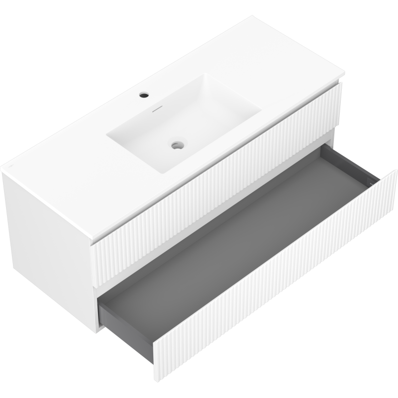 Mexen Rivel 120 cm Badezimmerunterschrank mit Waschbecken Otis, 2 Schubladen, gerillt, weiß matt - 91A20-12047-2-BFF01-W18M01