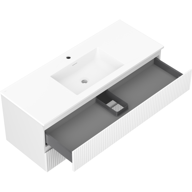 Mexen Rivel 120 cm Badezimmerunterschrank mit Waschbecken Otis, 2 Schubladen, gerillt, weiß matt - 91A20-12047-2-BFF01-W18M01