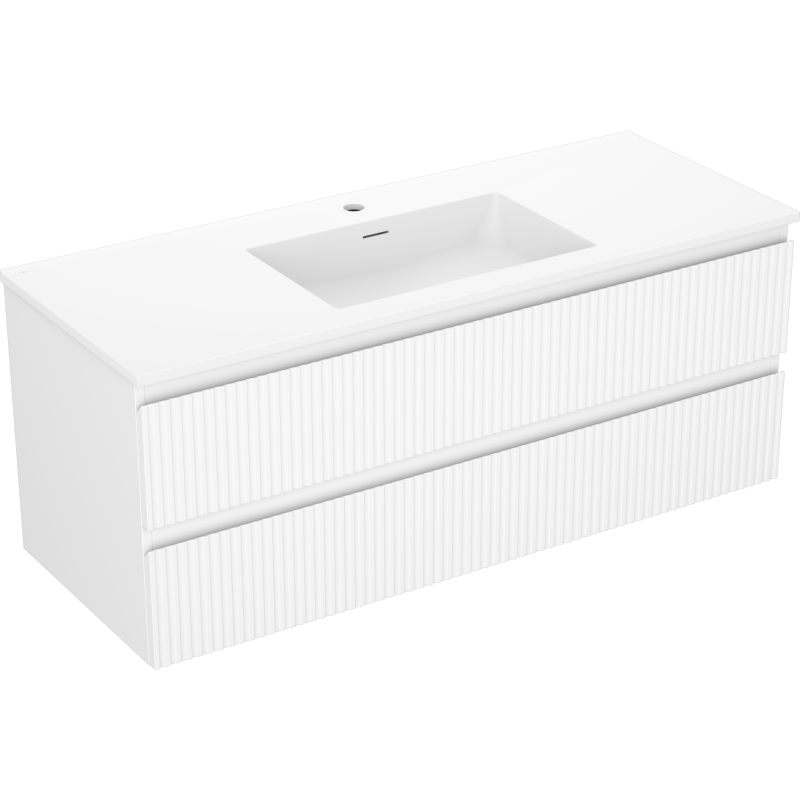 Mexen Rivel 120 cm Badezimmerunterschrank mit Waschbecken Otis, 2 Schubladen, gerillt, weiß matt - 91A20-12047-2-BFF01-W18M01