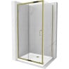Mexen Apia Duschkabine Schiebetür 140 x 70 cm, transparent, gold + Duschwanne Flat, weiß- 840-140-070-50-00-4010G