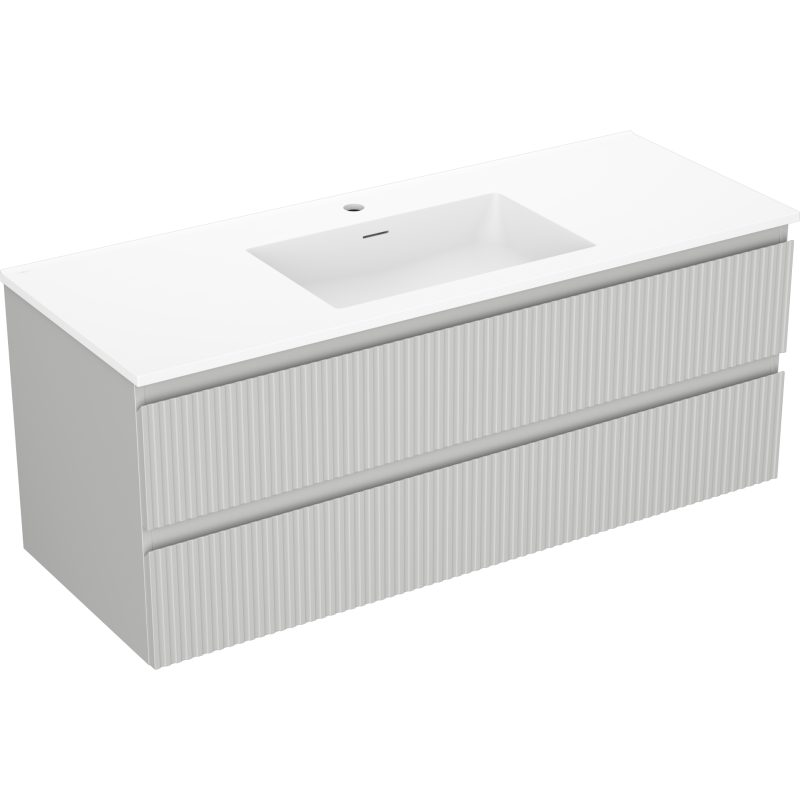 Mexen Rivel Badezimmerschrank 120 cm mit Waschbecken Otis, 2 Schubladen, gerillt, grau matt/weiß matt -