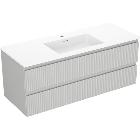 Mexen Rivel Badezimmerschrank 120 cm mit Waschbecken Otis, 2 Schubladen, gerillt, grau matt/weiß matt -