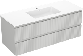 Mexen Rivel Badezimmerschrank 120 cm mit Waschbecken Otis, 2 Schubladen, gerillt, grau matt/weiß matt -