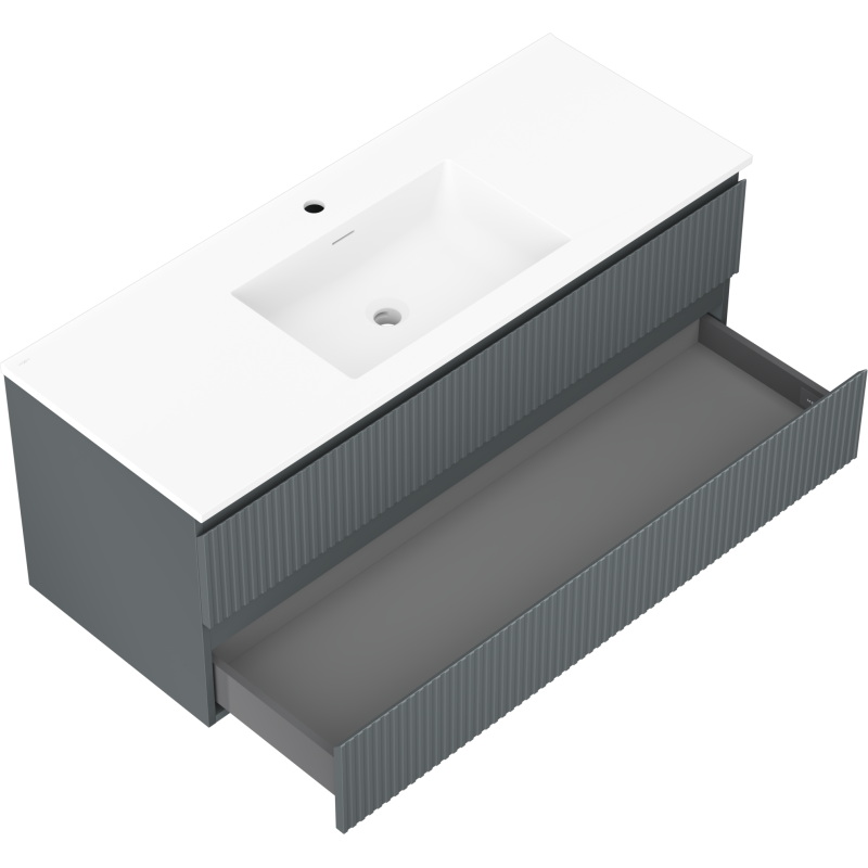 Mexen Rivel Badezimmerschrank 120 cm mit Waschbecken Otis, 2 Schubladen, gerillt, graphit matt/weiß matt -