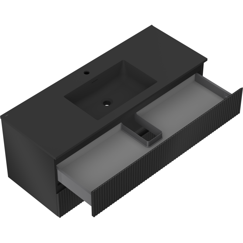 Mexen Rivel Badezimmerschrank 120 cm mit Waschbecken Otis, 2 Schubladen, geriffelt, schwarz matt - 91A20-12047-2-BFF71-W18M71