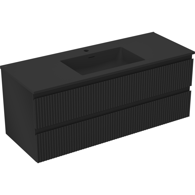Mexen Rivel Badezimmerschrank 120 cm mit Waschbecken Otis, 2 Schubladen, geriffelt, schwarz matt - 91A20-12047-2-BFF71-W18M71