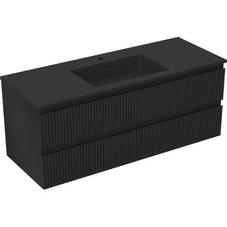 Mexen Rivel Badezimmerschrank 120 cm mit Waschbecken Otis, 2 Schubladen, geriffelt, schwarz matt - 91A20-12047-2-BFF71-W18M71