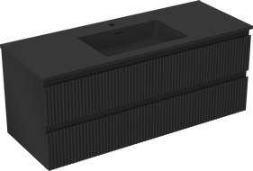 Mexen Rivel Badezimmerschrank 120 cm mit Waschbecken Otis, 2 Schubladen, geriffelt, schwarz matt - 91A20-12047-2-BFF71-W18M71