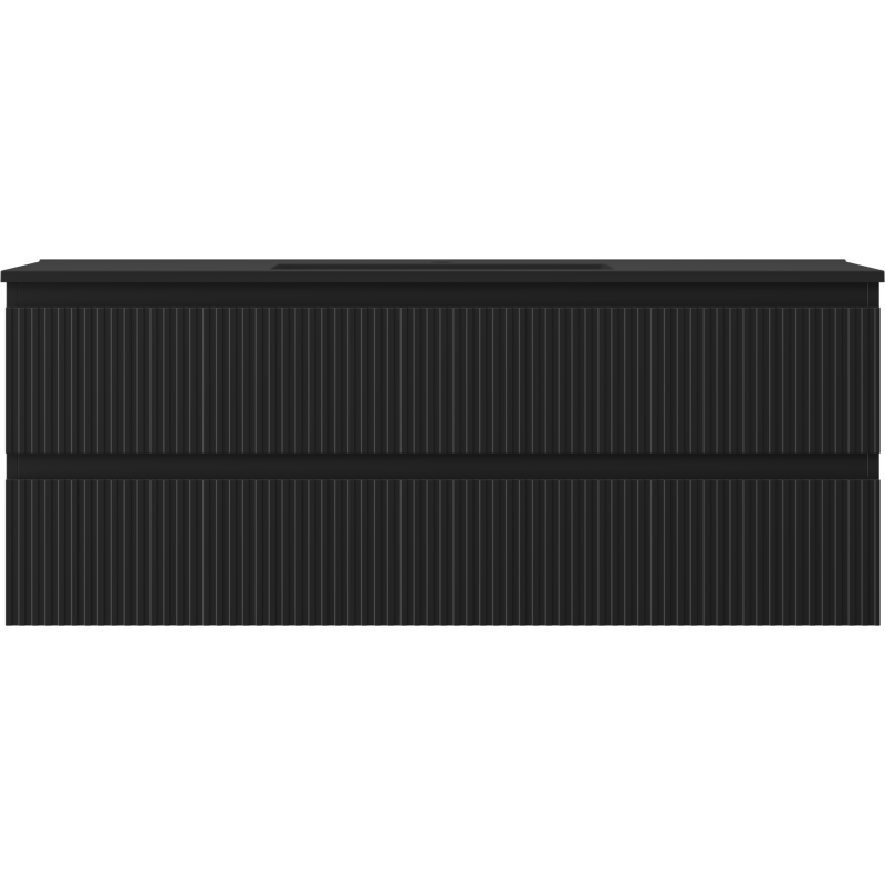 Mexen Rivel Badezimmerschrank 120 cm mit Waschbecken Otis, 2 Schubladen, geriffelt, schwarz matt - 91A20-12047-2-BFF71-W18M71