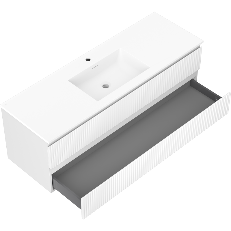 Mexen Rivel Badezimmer-Unterschrank 140 cm mit Waschbecken Otis, 2 Schubladen, gerillt, weiß matt - 91A20-14047-2-BFF01-W18M01