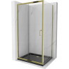 Mexen Apia Schiebedusche 90 x 70 cm, transparent, gold + Flat-Duschwanne, schwarz - 840-090-070-50-00-4070G