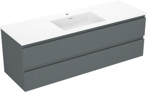 Mexen Rivel Badezimmerschrank 140 cm mit Waschbecken Otis, 2 Schubladen, geriffelt, graphit matt/weiß matt -