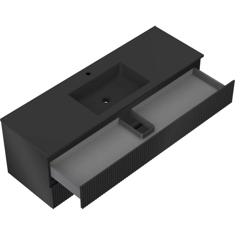 Mexen Rivel Badezimmerschrank 140 cm mit Waschbecken Otis, 2 Schubladen, gerillt, schwarz matt - 91A20-14047-2-BFF71-W18M71