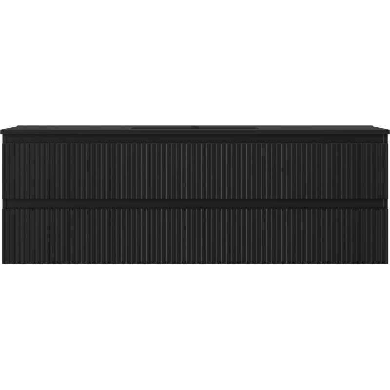 Mexen Rivel Badezimmerschrank 140 cm mit Waschbecken Otis, 2 Schubladen, gerillt, schwarz matt - 91A20-14047-2-BFF71-W18M71