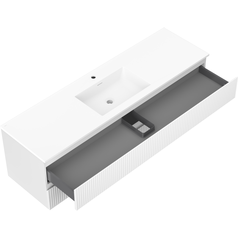 Mexen Rivel Badezimmerschrank 160 cm mit Waschbecken Otis, 2 Schubladen, geriffelt, weiß matt - 91A20-16047-2-BFF01-W18M01