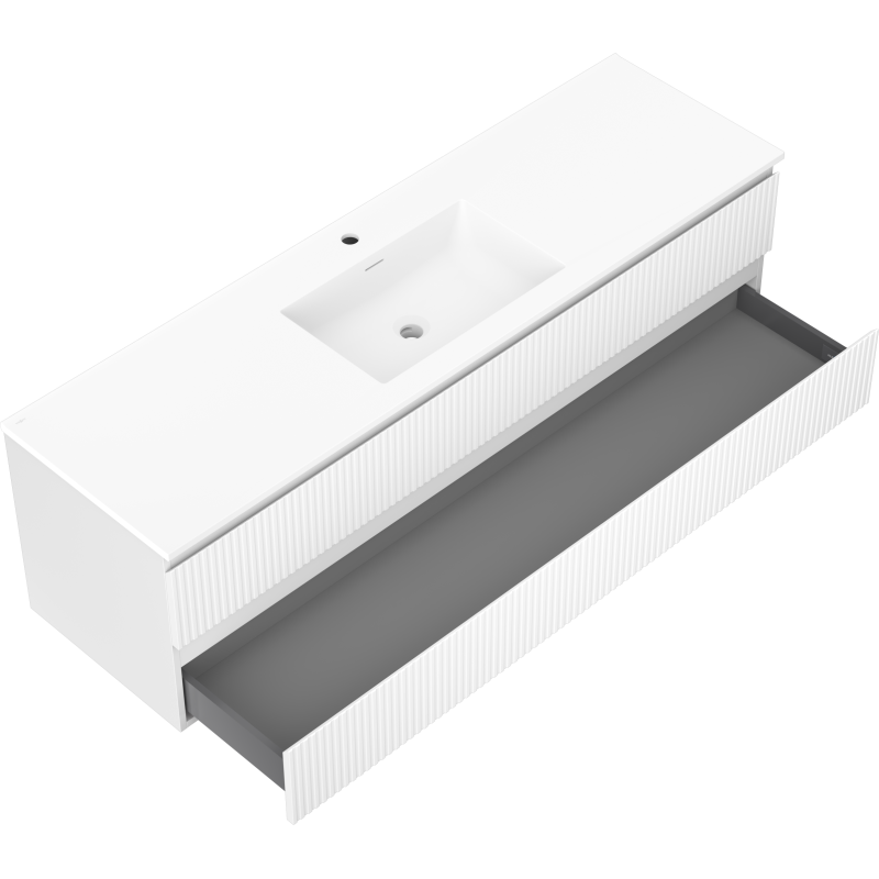 Mexen Rivel Badezimmerschrank 160 cm mit Waschbecken Otis, 2 Schubladen, geriffelt, weiß matt - 91A20-16047-2-BFF01-W18M01
