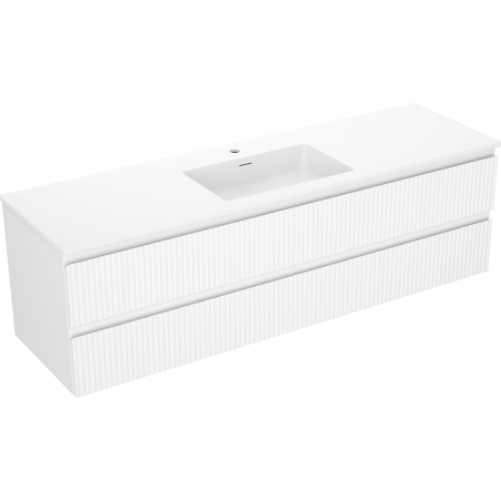 Mexen Rivel Badezimmerschrank 160 cm mit Waschbecken Otis, 2 Schubladen, geriffelt, weiß matt - 91A20-16047-2-BFF01-W18M01