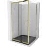 Mexen Apia Duschkabine Schiebetür 100 x 100 cm, transparent, gold + Duschwanne Flat, schwarz - 840-100-100-50-00-4070G