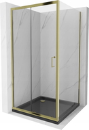 Mexen Apia Duschkabine Schiebetür 100 x 100 cm, transparent, gold + Duschwanne Flat, schwarz - 840-100-100-50-00-4070G