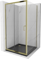 Mexen Apia Schiebeduschkabine 100 x 100 cm, transparent, gold + Flat Duschwanne, schwarz - 840-100-100-50-00-4070G